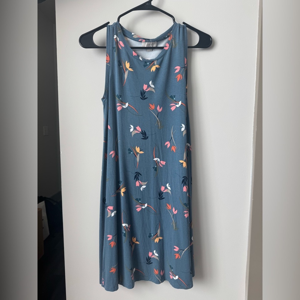 Loft Sleeveless Floral Midi Dress in Slate Blue